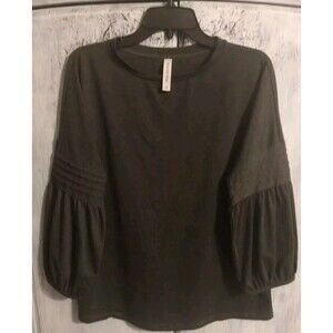 Tickled Teal Puff Sleeve Top Dark Gray Medium Peasant Boho Grunge